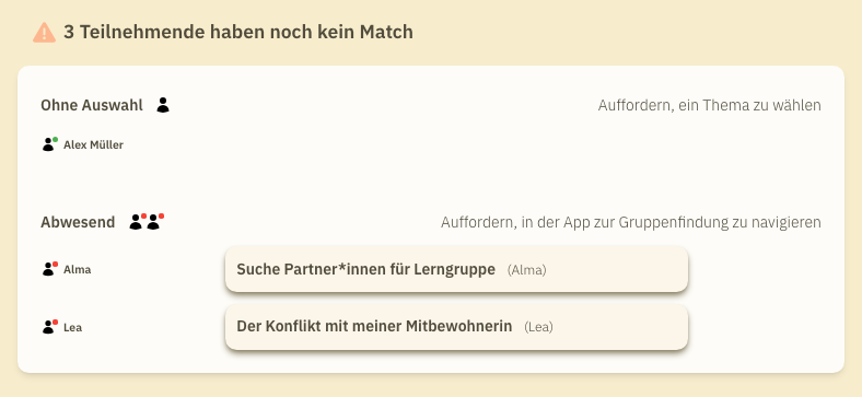 Konflikt-Widget der Gruppenfindung