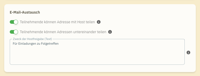 Event-Einstellungen: E-Mail-Austausch