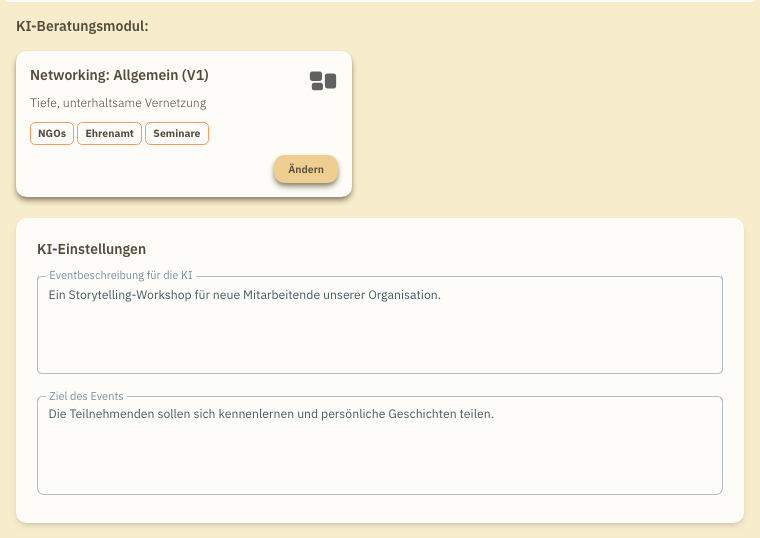 Event-Einstellungen: Beratungsmodul und KI-Kontext