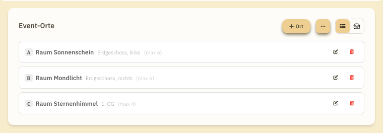 Event-Einstellungen: Event-Orte